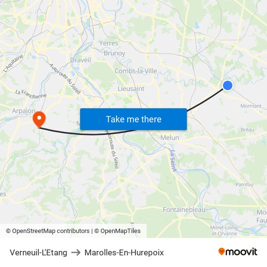 Verneuil-L'Etang to Marolles-En-Hurepoix map