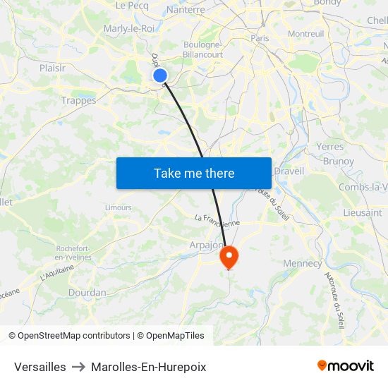 Versailles to Marolles-En-Hurepoix map