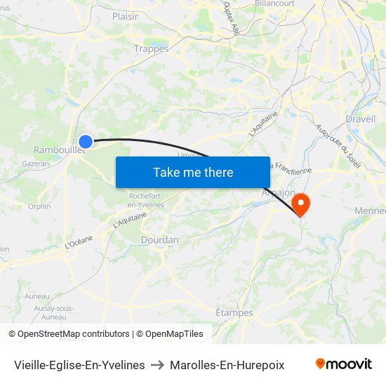 Vieille-Eglise-En-Yvelines to Marolles-En-Hurepoix map