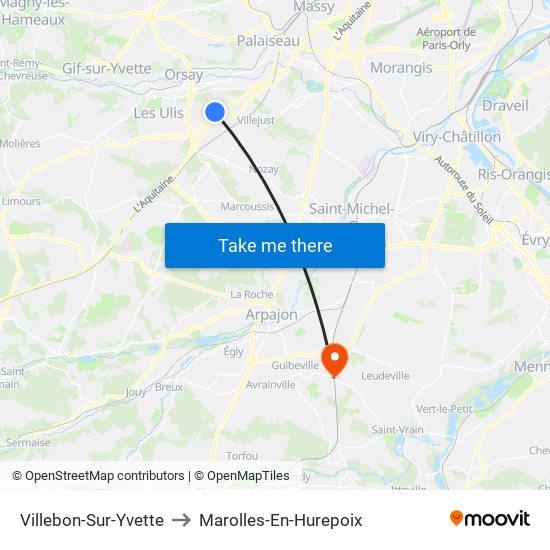 Villebon-Sur-Yvette to Marolles-En-Hurepoix map
