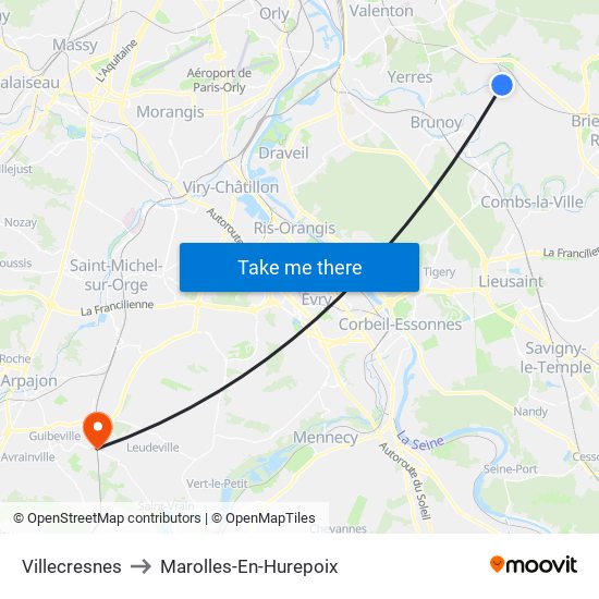 Villecresnes to Marolles-En-Hurepoix map
