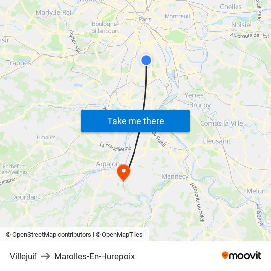 Villejuif to Marolles-En-Hurepoix map