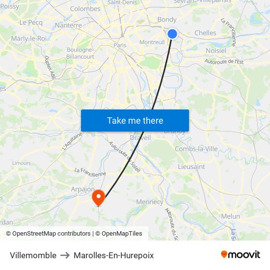 Villemomble to Marolles-En-Hurepoix map