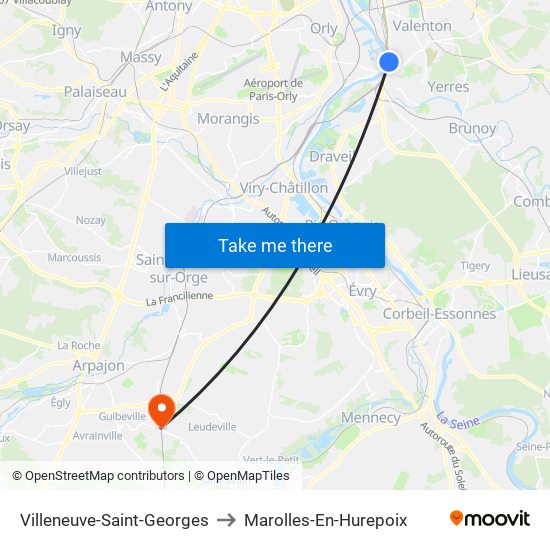 Villeneuve-Saint-Georges to Marolles-En-Hurepoix map