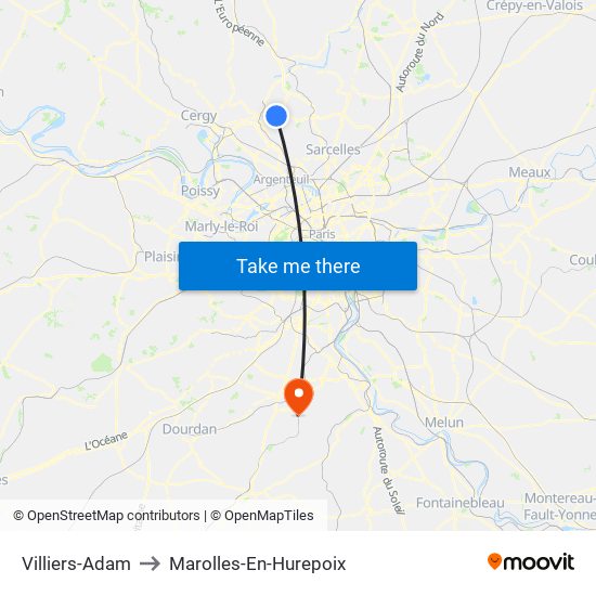 Villiers-Adam to Marolles-En-Hurepoix map