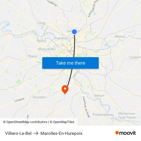 Villiers-Le-Bel to Marolles-En-Hurepoix map