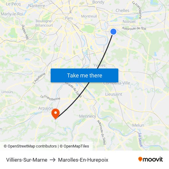 Villiers-Sur-Marne to Marolles-En-Hurepoix map