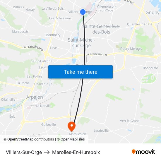 Villiers-Sur-Orge to Marolles-En-Hurepoix map
