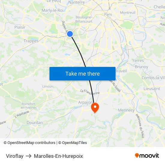 Viroflay to Marolles-En-Hurepoix map