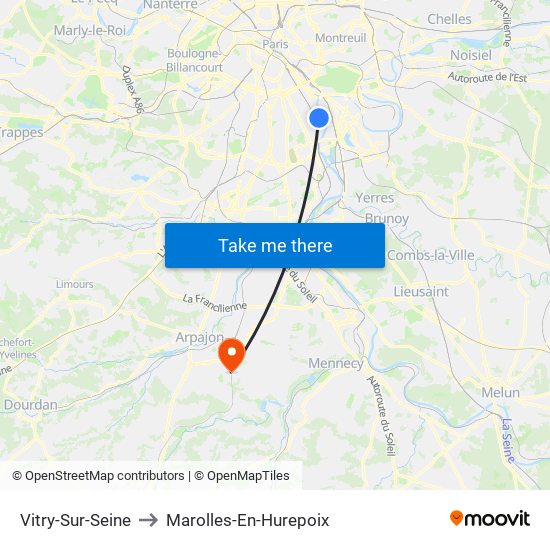 Vitry-Sur-Seine to Marolles-En-Hurepoix map