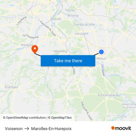 Voisenon to Marolles-En-Hurepoix map