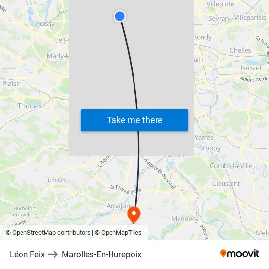 Léon Feix to Marolles-En-Hurepoix map