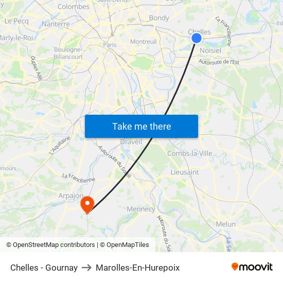 Chelles - Gournay to Marolles-En-Hurepoix map