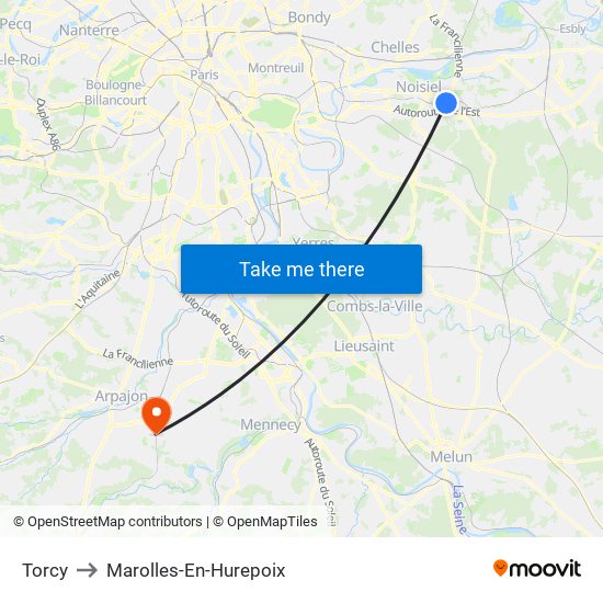 Torcy to Marolles-En-Hurepoix map