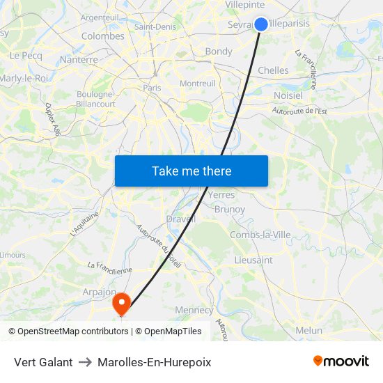 Vert Galant to Marolles-En-Hurepoix map