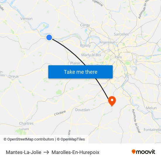 Mantes-La-Jolie to Marolles-En-Hurepoix map