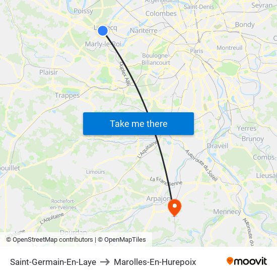 Saint-Germain-En-Laye to Marolles-En-Hurepoix map