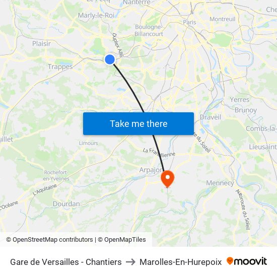 Gare de Versailles - Chantiers to Marolles-En-Hurepoix map