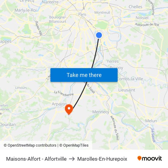 Maisons-Alfort - Alfortville to Marolles-En-Hurepoix map