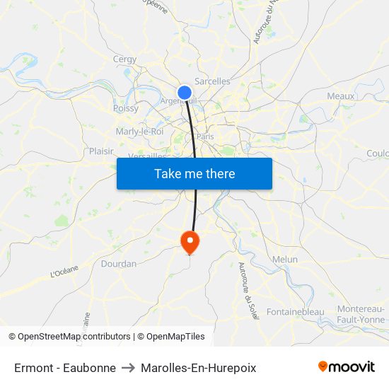 Ermont - Eaubonne to Marolles-En-Hurepoix map
