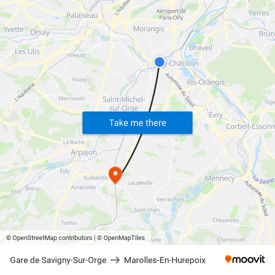 Gare de Savigny-Sur-Orge to Marolles-En-Hurepoix map