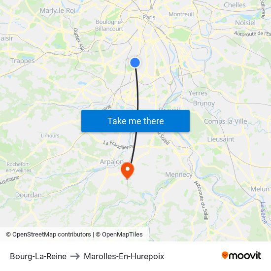 Bourg-La-Reine to Marolles-En-Hurepoix map