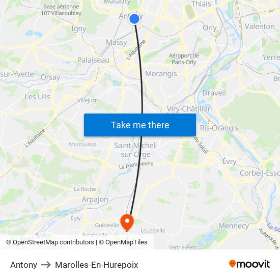 Antony to Marolles-En-Hurepoix map