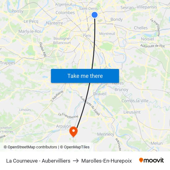 La Courneuve - Aubervilliers to Marolles-En-Hurepoix map
