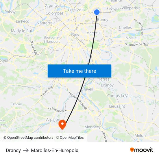 Drancy to Marolles-En-Hurepoix map
