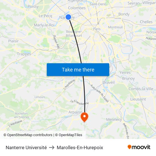 Nanterre Université to Marolles-En-Hurepoix map