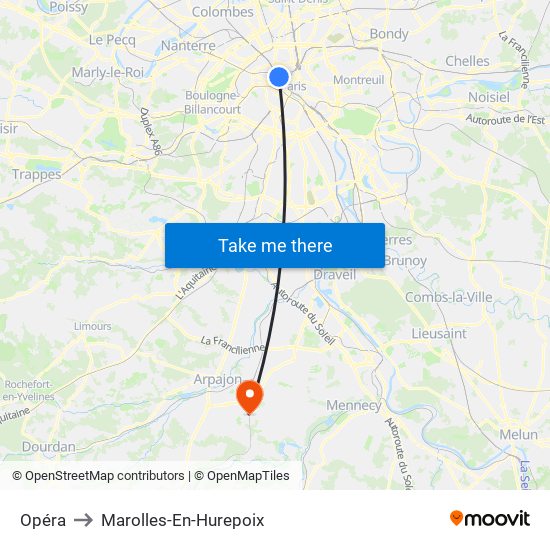 Opéra to Marolles-En-Hurepoix map