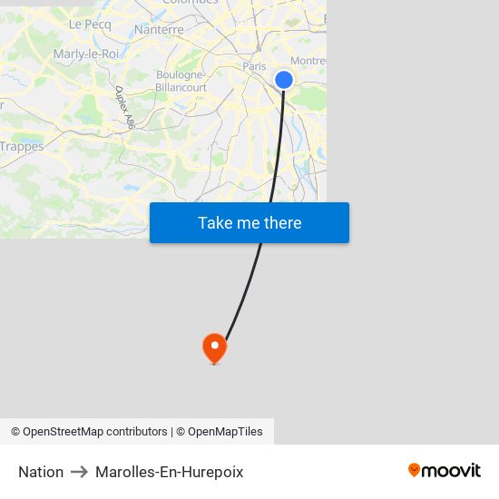 Nation to Marolles-En-Hurepoix map
