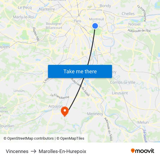 Vincennes to Marolles-En-Hurepoix map