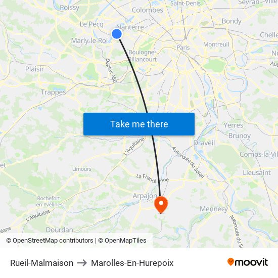 Rueil-Malmaison to Marolles-En-Hurepoix map