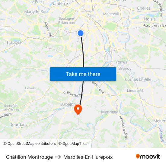 Châtillon-Montrouge to Marolles-En-Hurepoix map