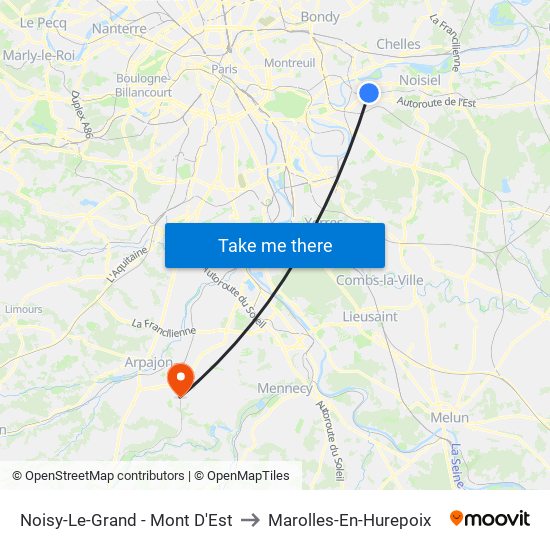 Noisy-Le-Grand - Mont D'Est to Marolles-En-Hurepoix map
