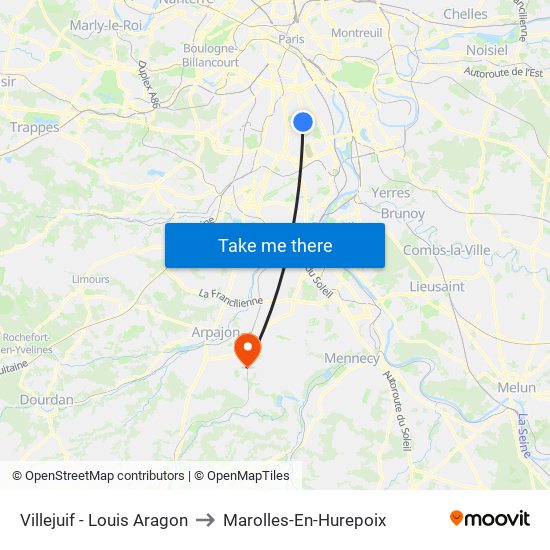 Villejuif - Louis Aragon to Marolles-En-Hurepoix map