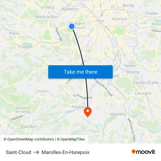Saint-Cloud to Marolles-En-Hurepoix map
