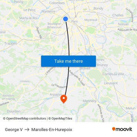 George V to Marolles-En-Hurepoix map