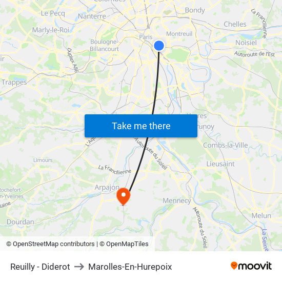 Reuilly - Diderot to Marolles-En-Hurepoix map