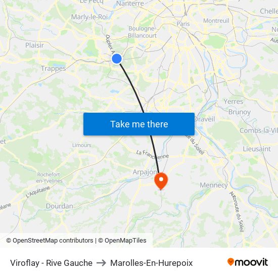 Viroflay - Rive Gauche to Marolles-En-Hurepoix map