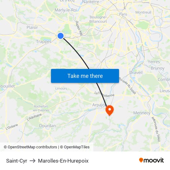 Saint-Cyr to Marolles-En-Hurepoix map