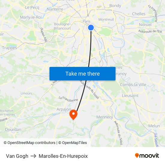 Van Gogh to Marolles-En-Hurepoix map