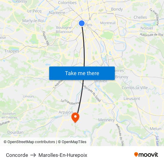Concorde to Marolles-En-Hurepoix map
