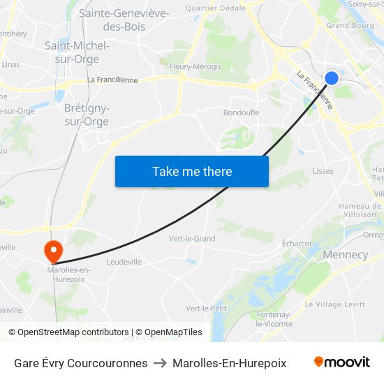 Gare Évry Courcouronnes to Marolles-En-Hurepoix map