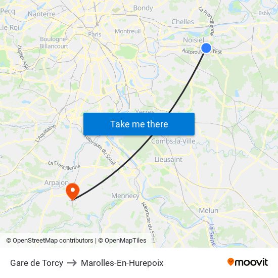 Gare de Torcy to Marolles-En-Hurepoix map