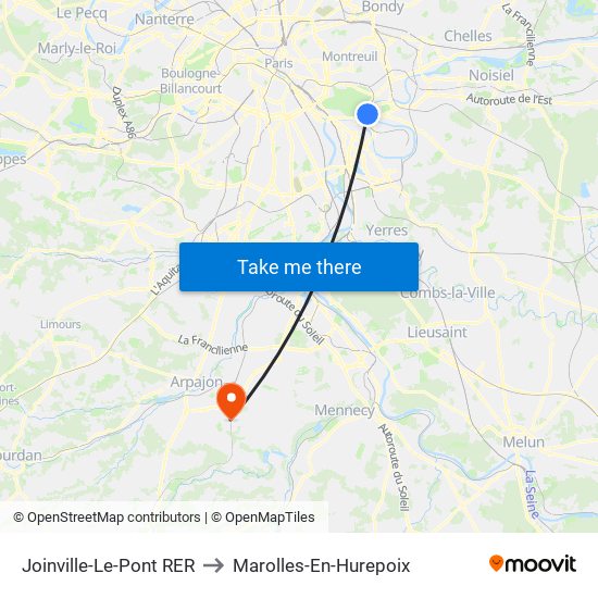 Joinville-Le-Pont RER to Marolles-En-Hurepoix map
