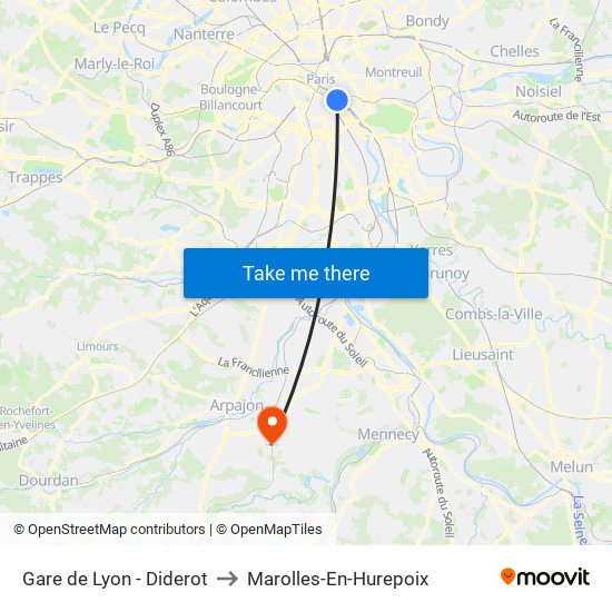 Gare de Lyon - Diderot to Marolles-En-Hurepoix map