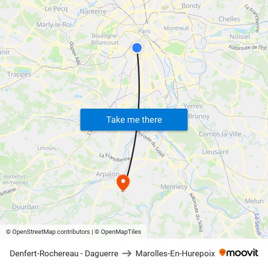 Denfert-Rochereau - Daguerre to Marolles-En-Hurepoix map