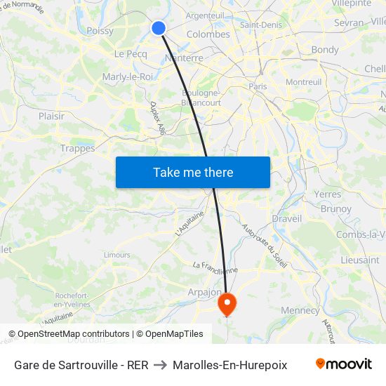 Gare de Sartrouville - RER to Marolles-En-Hurepoix map